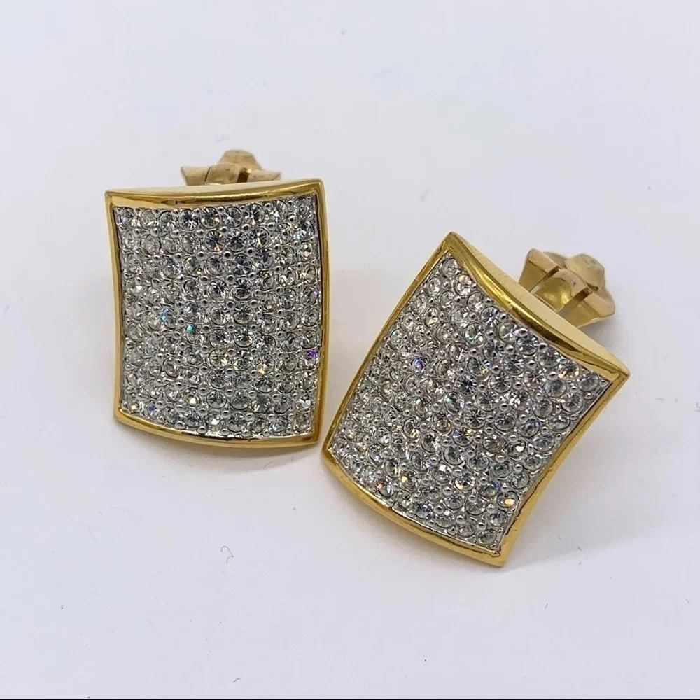 Swarovski Crystal Vintage Pave Clip Earrings